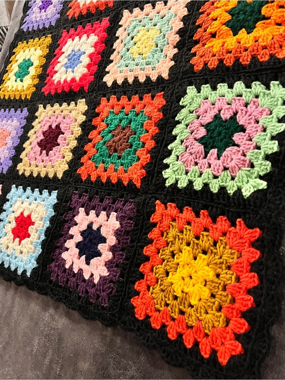 Handmade Multicolor Crochet Granny Square Quilt - Home Bedding